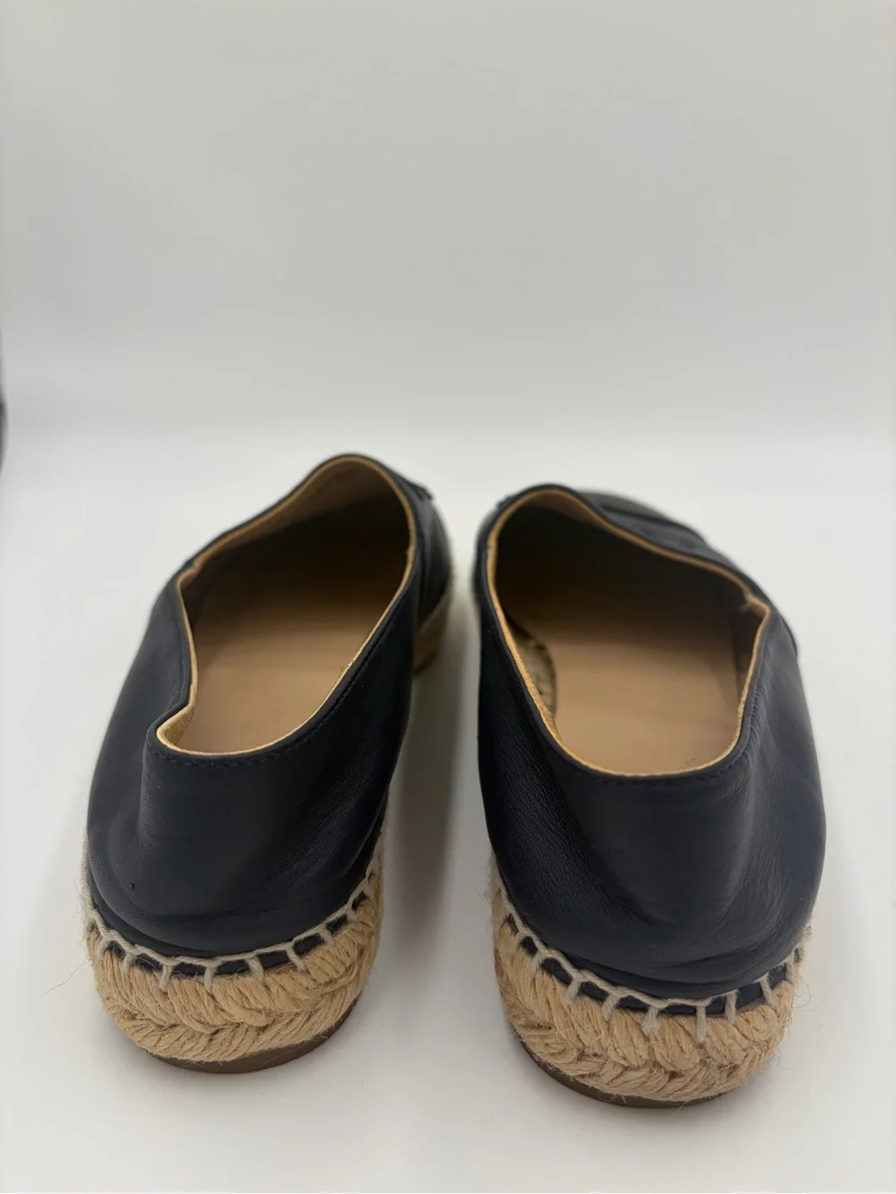 CHANEL Navy and Black  Leather Espadrille Loafer with CC Logo size 37 US 6.5